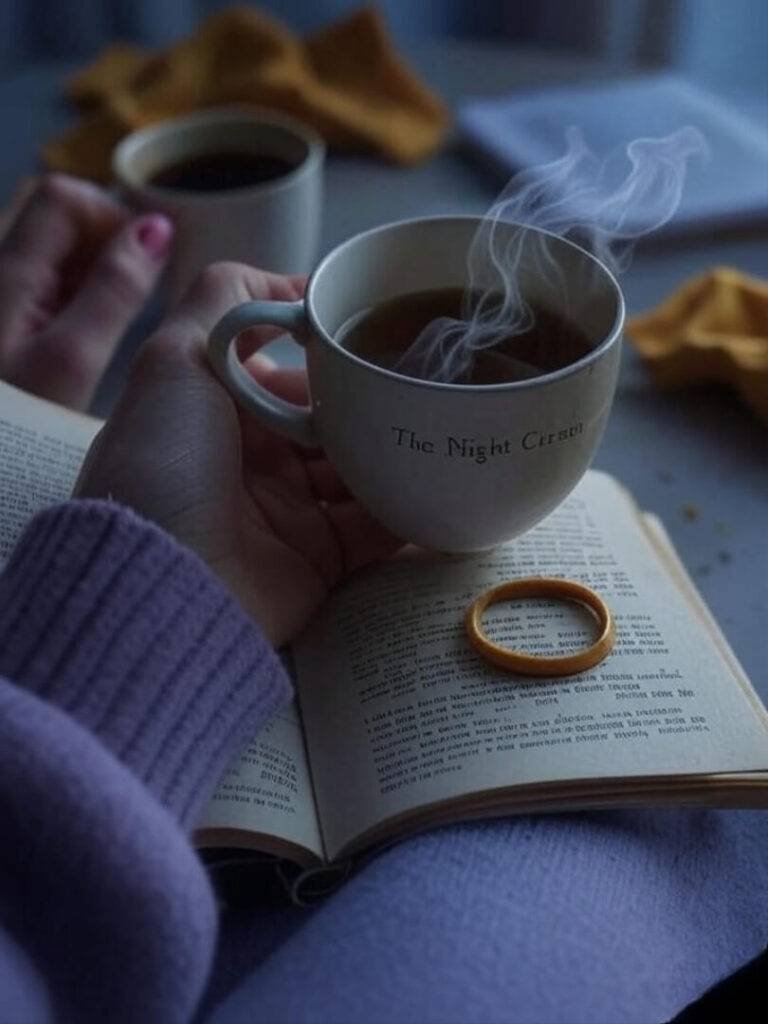 Shaky Hand with Tea and Night Circus Book