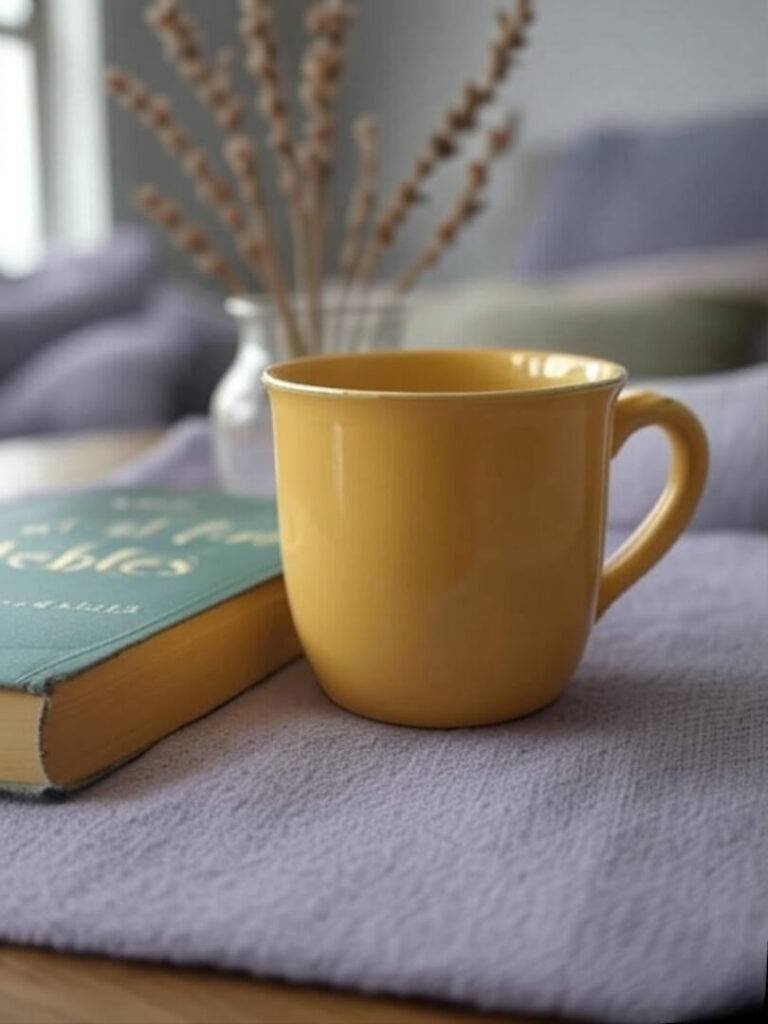 Chipped Mug and Anne Book with Dead Plants