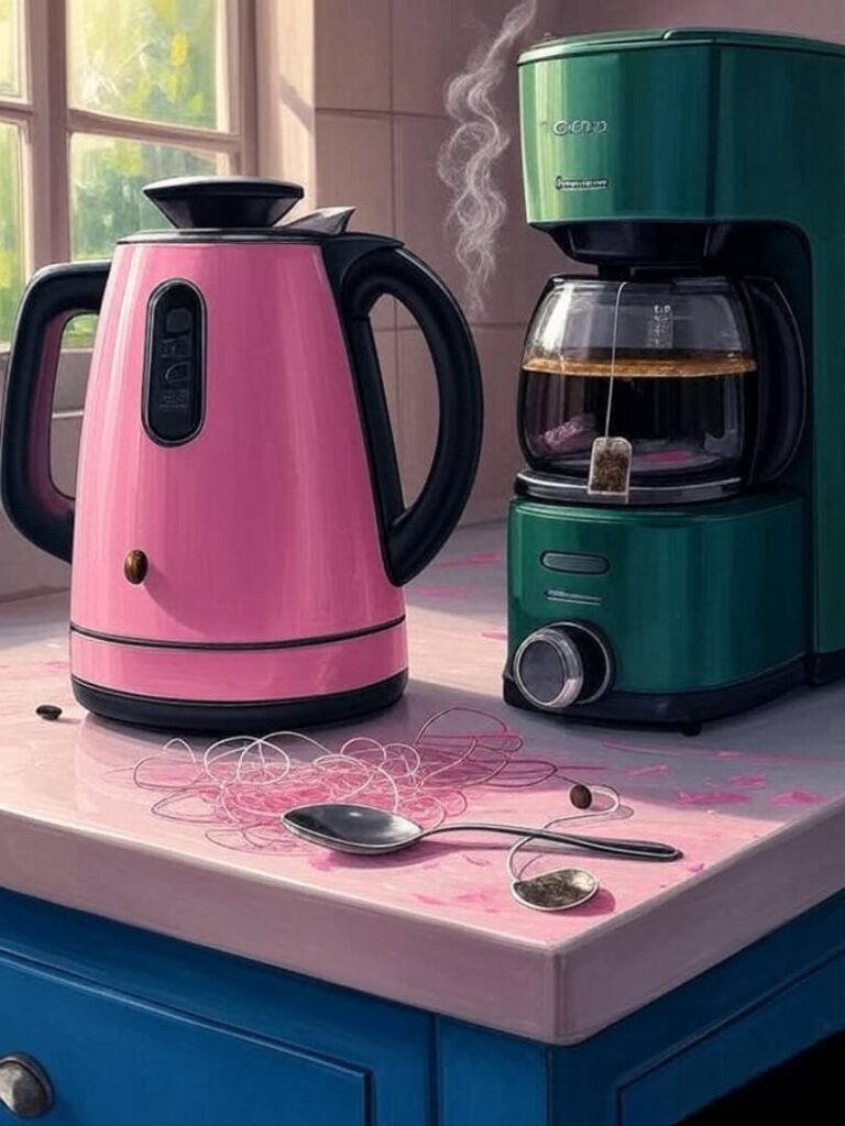 "Palette of clashing pinks and greens"