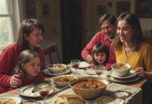 A Literary Feast: Memoirs That Celebrate Culture Through Cuisine "Messy curry table with bread, wine, and cat."