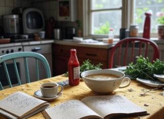 Books That Explore the Power of Food and Memory "cluttered Queens kitchen table with mismatched chairs"