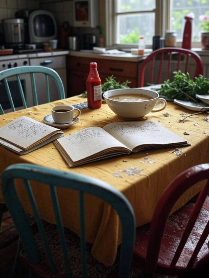 "cluttered Queens kitchen table with mismatched chairs" "cluttered Queens kitchen table with mismatched chairs"