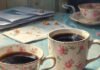 Tea vs. Coffee: Which One Fits Your Lifestyle? "blurry photorealistic shot of my messy Tacoma desk—chipped teacup spilling green tea"