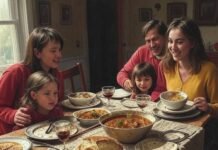 A Literary Feast: Memoirs That Celebrate Culture Through Cuisine "Messy curry table with bread, wine, and cat."