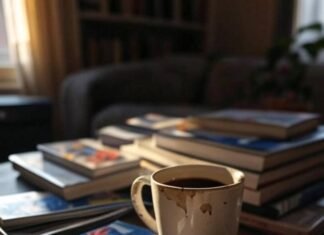 Must Read Books by Fashion Icons (The Ones That Actually Changed Me) A high-res photo of a cluttered but chic Queens NYC apartment coffee table stacked with glossy fashion books, a chipped mug of coffee, and a crumpled MetroCard.