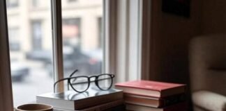 Fashion Books That Changed the Way We Dress a cozy NYC apartment window seat with a stack of fashion books, coffee mug, and vintage glasses
