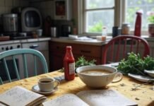 Books That Explore the Power of Food and Memory "cluttered Queens kitchen table with mismatched chairs"